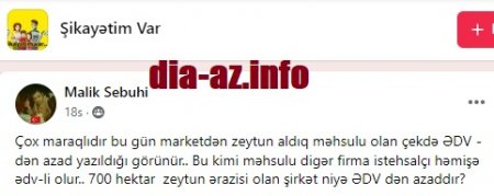 "700 hektar zeytun ərazisi olan şirkət niyə ƏDV-dən azaddır?"