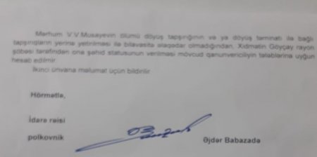 Oğluna şəhid statusu tələb edir...